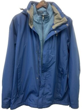 L.L. Bean Men’s Blue Sweater Fleece 3-in-1 Jacket XLT Water-Resistant with Hood